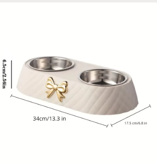 Double Stainless Steel Pet Bowl – Stylish Bow-Tie Design for Cats & Dogs