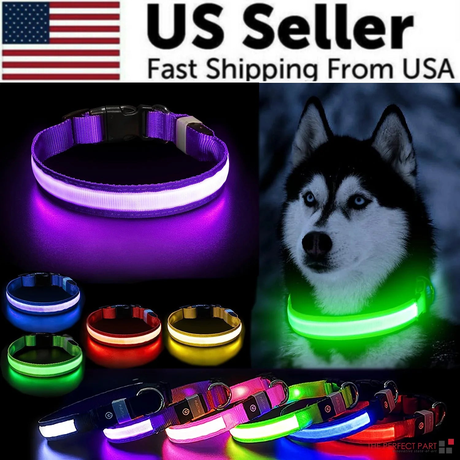 Adjustable LED Dog Collar - Waterproof Flashing Safety Glow