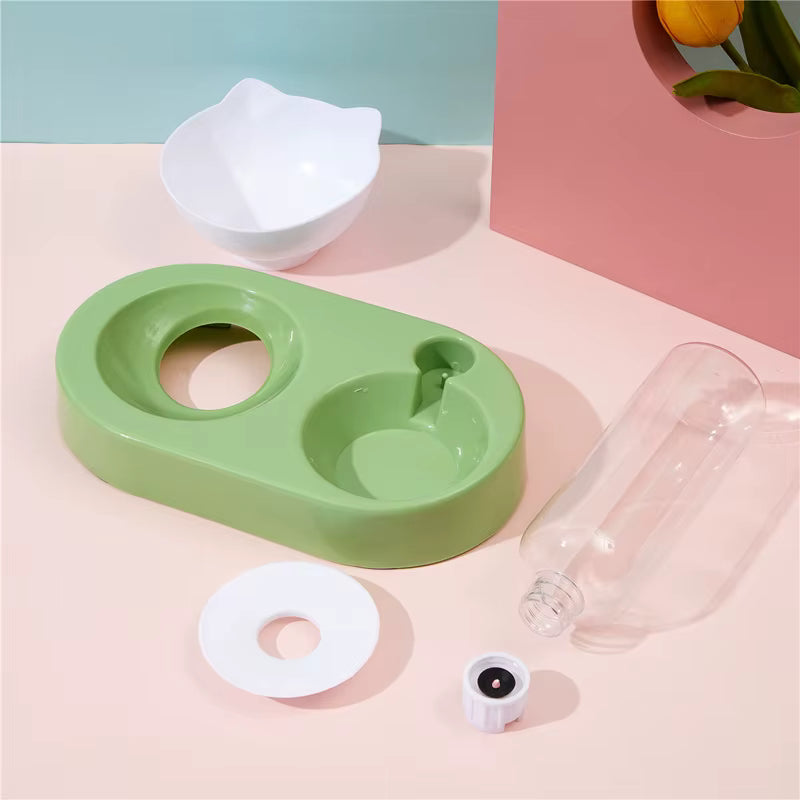 Cat Feeder Bowl with Automatic Water Bottle – Raised Food & Water Dish