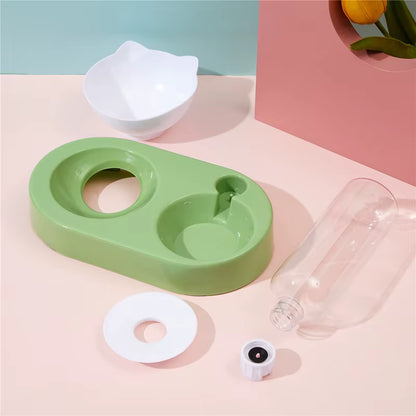 Cat Feeder Bowl with Automatic Water Bottle – Raised Food & Water Dish