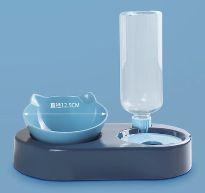 Cat Feeder Bowl with Automatic Water Bottle – Raised Food & Water Dish