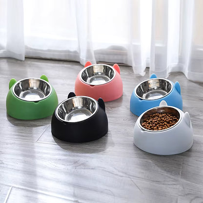 Raised Stainless Steel Cat Bowl with Non-Slip Base – 15° Tilt for Comfortable Eating