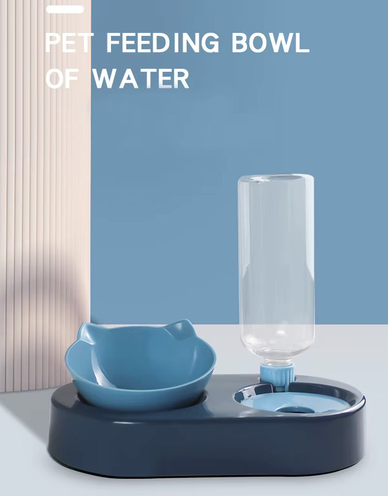 Cat Feeder Bowl with Automatic Water Bottle – Raised Food & Water Dish