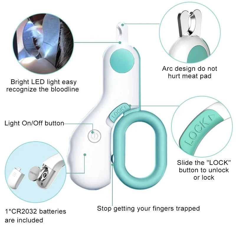 LED Pet Nail Clippers for Dogs & Cats – Professional Dog Nail Trimmer with Safety Lock, Stainless Steel Pet Claw Cutter, Puppy & Kitten Grooming Tool