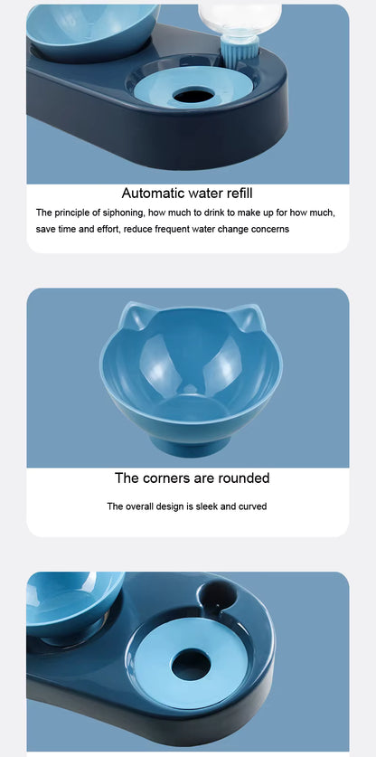 Cat Feeder Bowl with Automatic Water Bottle – Raised Food & Water Dish