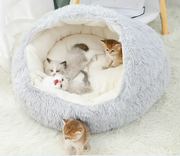 Calming Cave Bed for Dogs & Cats – Anti-Anxiety, Non-Slip, Faux Fur Cozy Nest