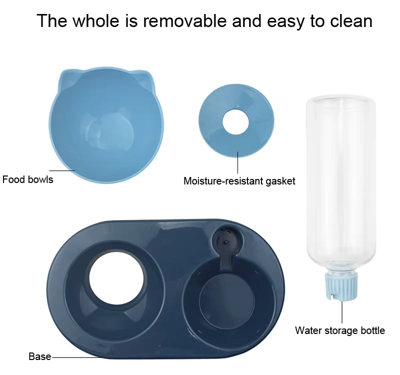 Cat Feeder Bowl with Automatic Water Bottle – Raised Food & Water Dish
