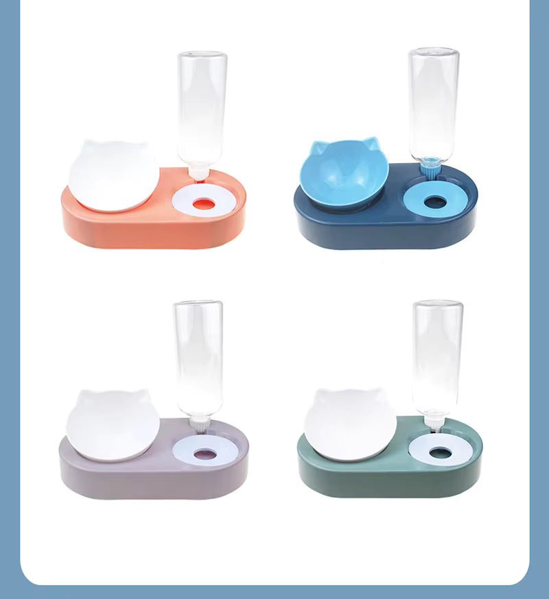 Cat Feeder Bowl with Automatic Water Bottle – Raised Food & Water Dish