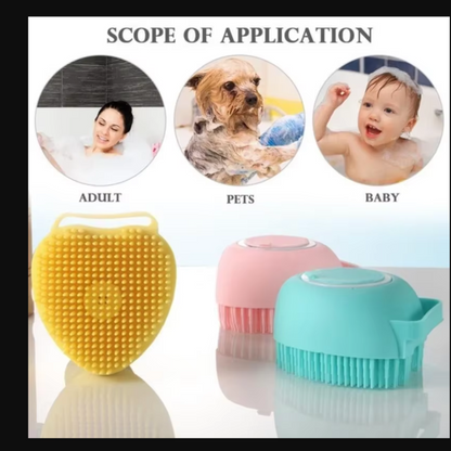 "Silicone Pet Brush with Soap Dispenser – Dog & Cat Grooming Tool for Easy Bathing | Pet Accessories & Supplies"